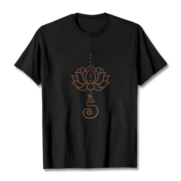 Buddha Stones Casual Lotus Design Cotton Tee T-shirt - Black - 2XL - image 4