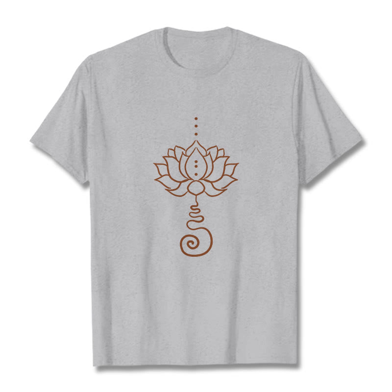 Buddha Stones Casual Lotus Design Cotton Tee T-shirt - LightGrey - 2XL - image 19
