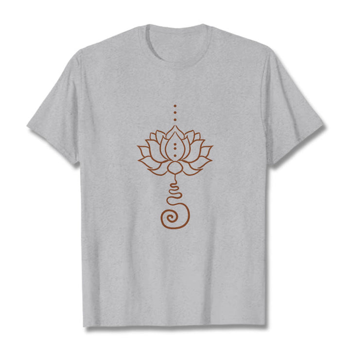 Buddha Stones Casual Lotus Design Cotton Tee T-shirt - LightGrey - 2XL - image 19