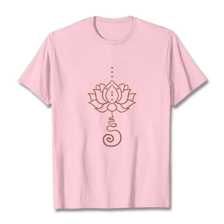 Buddha Stones Casual Lotus Design Cotton Tee T-shirt - LightPink - 2XL - image 12
