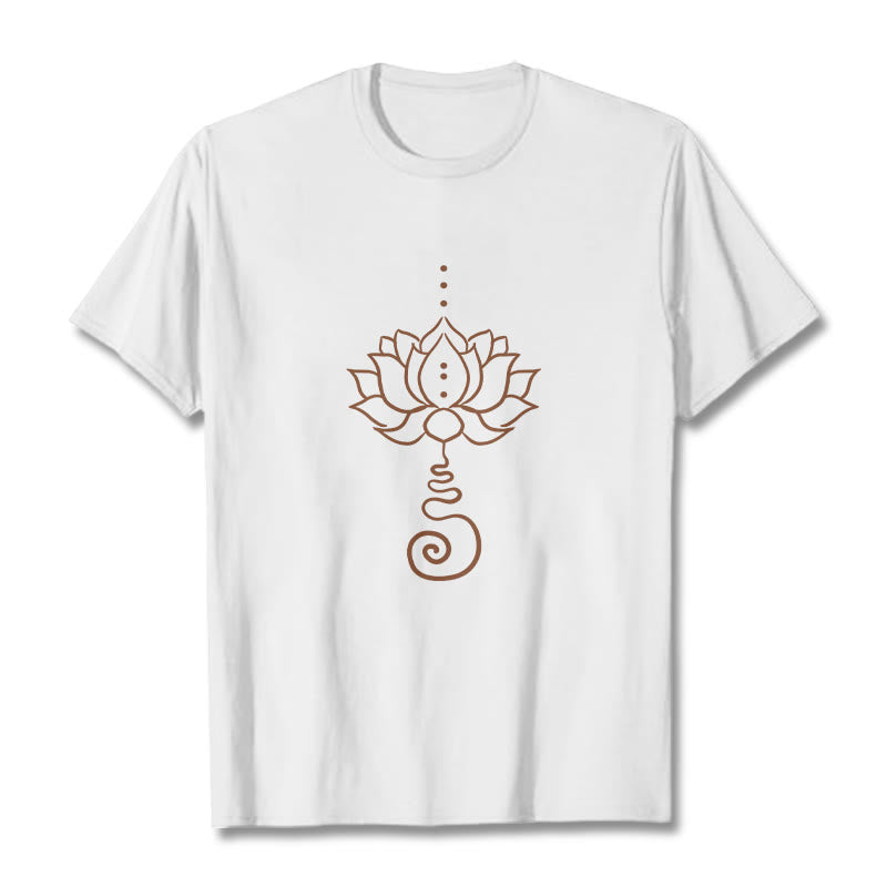 Buddha Stones Casual Lotus Design Cotton Tee T-shirt - White - 2XL - image 0