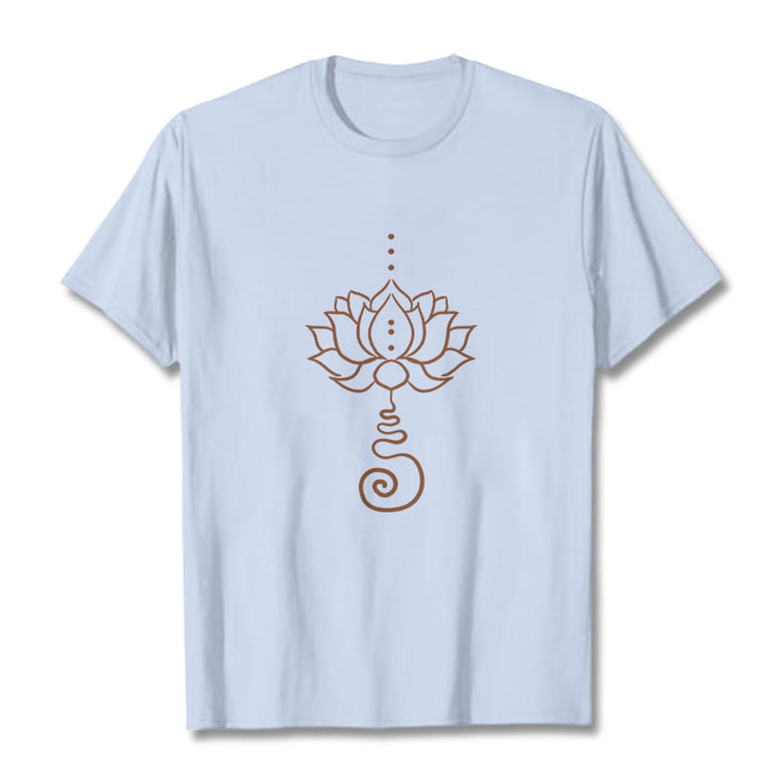 Buddha Stones Casual Lotus Design Cotton Tee T-shirt - LightCyan - 2XL - image 18