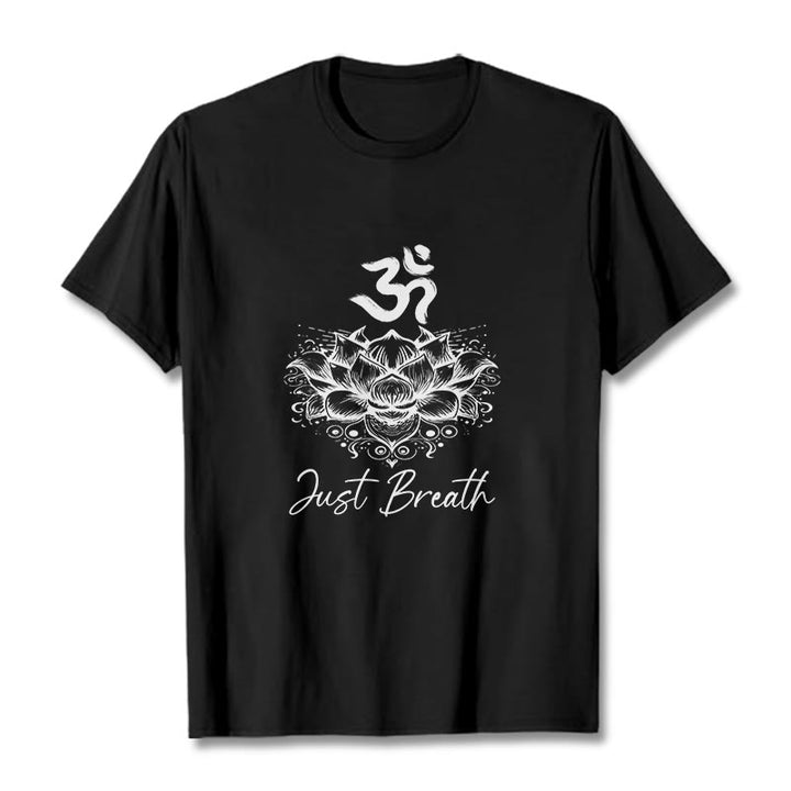 Buddha Stones Casual Om Symbol Lotus Flower Pattern Cotton Tee T-shirt - Black - 2XL - image 3