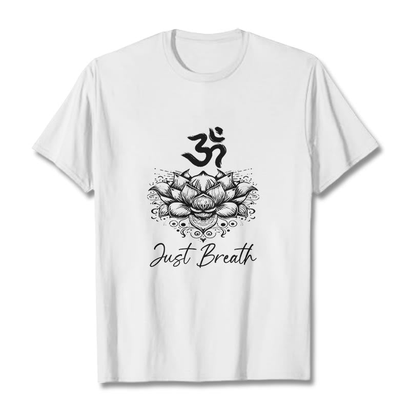 Buddha Stones Casual Om Symbol Lotus Flower Pattern Cotton Tee T-shirt - White - 2XL - image 7