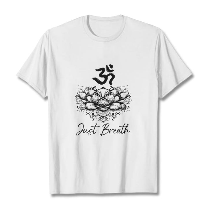 Buddha Stones Casual Om Symbol Lotus Flower Pattern Cotton Tee T-shirt - White - 2XL - image 7