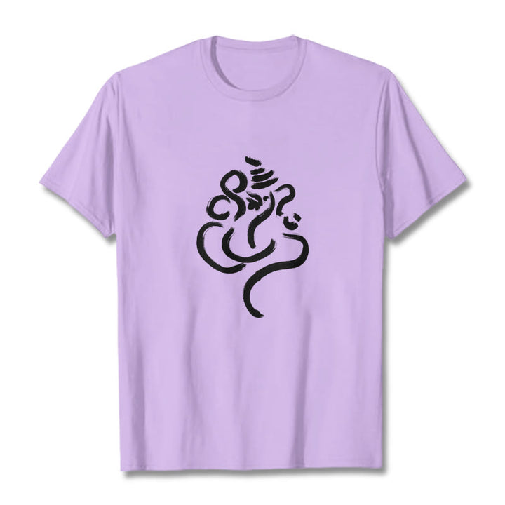 Buddha Stones Casual Ganesha Pattern Cotton Tee T-shirt - Plum - 2XL - image 16