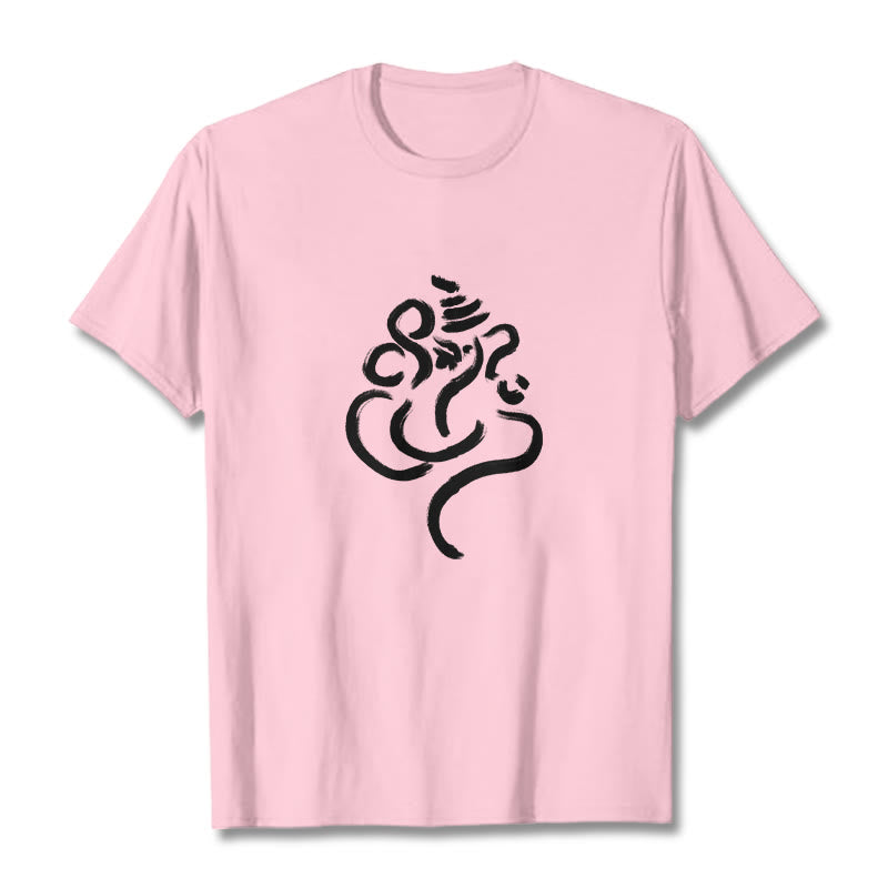 Buddha Stones Casual Ganesha Pattern Cotton Tee T-shirt - LightPink - 2XL - image 12