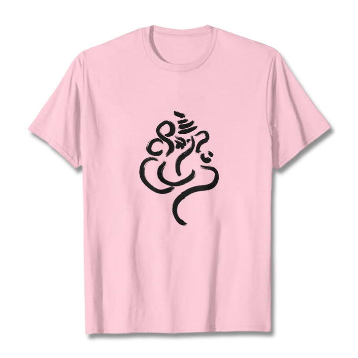 Buddha Stones Casual Ganesha Pattern Cotton Tee T-shirt - LightPink - 2XL - image 12