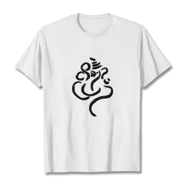 Buddha Stones Casual Ganesha Pattern Cotton Tee T-shirt - White - 2XL - image 5