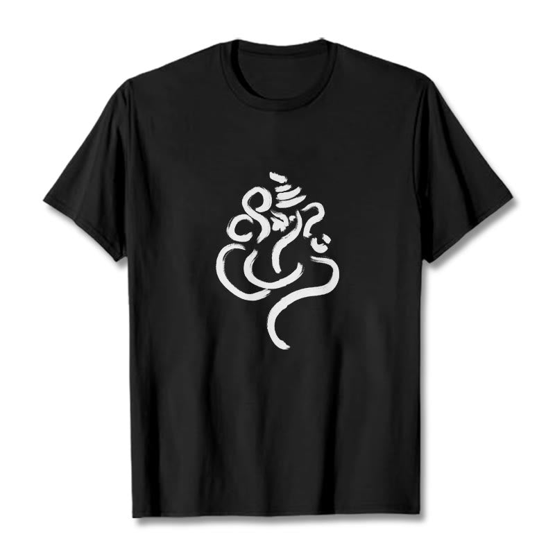 Buddha Stones Casual Ganesha Pattern Cotton Tee T-shirt - Black - 2XL - image 0