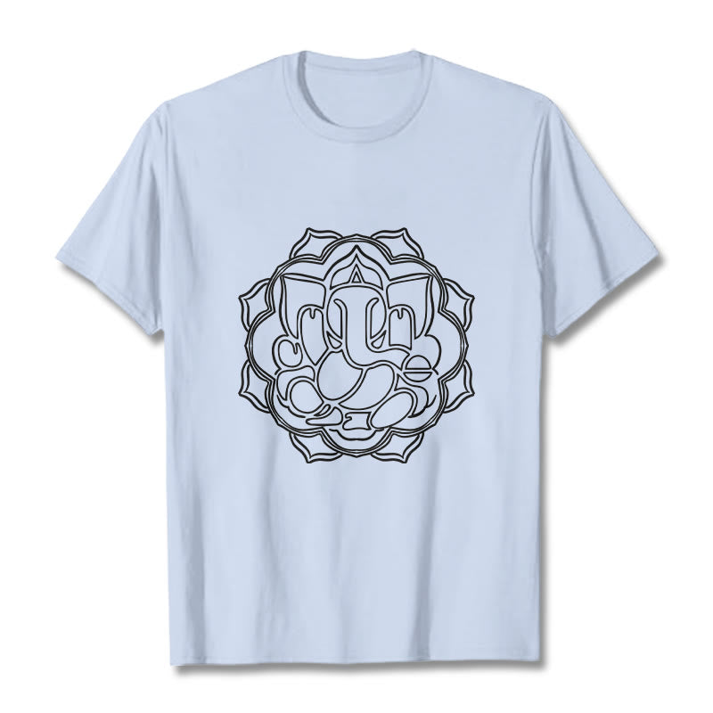 Buddha Stones Casual Mandala Design Ganesha Pattern Cotton Tee T-shirt - LightCyan - 2XL - image 18