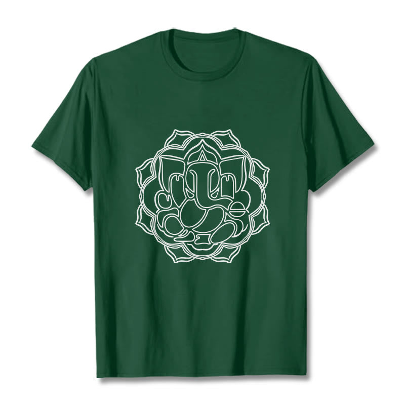 Buddha Stones Casual Mandala Design Ganesha Pattern Cotton Tee T-shirt - ForestGreen - 2XL - image 0