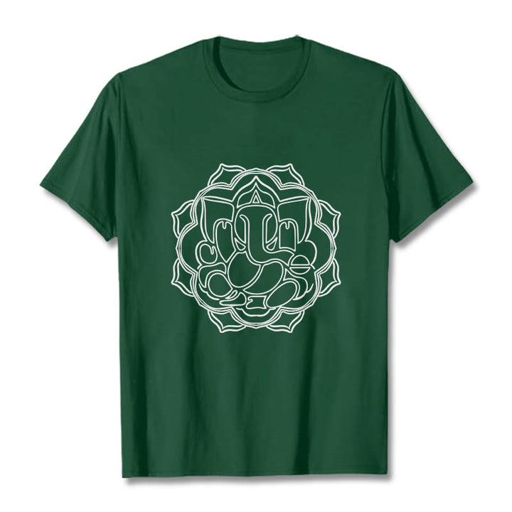 Buddha Stones Casual Mandala Design Ganesha Pattern Cotton Tee T-shirt - ForestGreen - 2XL - image 0