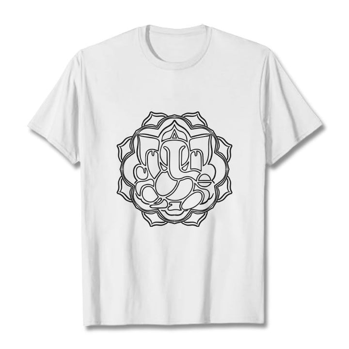 Buddha Stones Casual Mandala Design Ganesha Pattern Cotton Tee T-shirt - White - 2XL - image 7