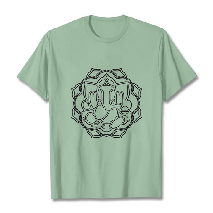 Buddha Stones Casual Mandala Design Ganesha Pattern Cotton Tee T-shirt - PaleGreen - 2XL - image 14