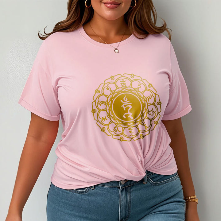 Buddha Stones Casual Hum Symbol Vishuddha Pattern Cotton Tee T-Shirt - image 13