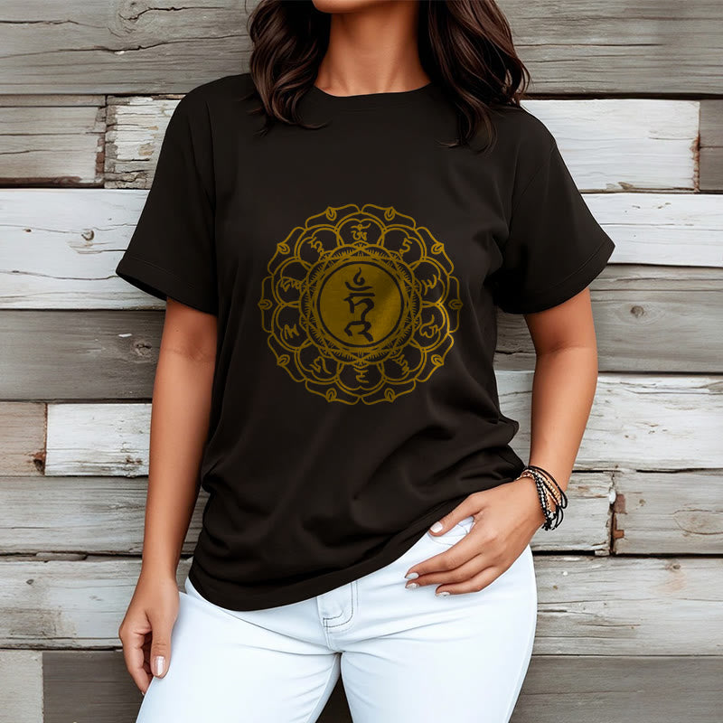 Buddha Stones Casual Hum Symbol Vishuddha Pattern Cotton Tee T-Shirt - image 7