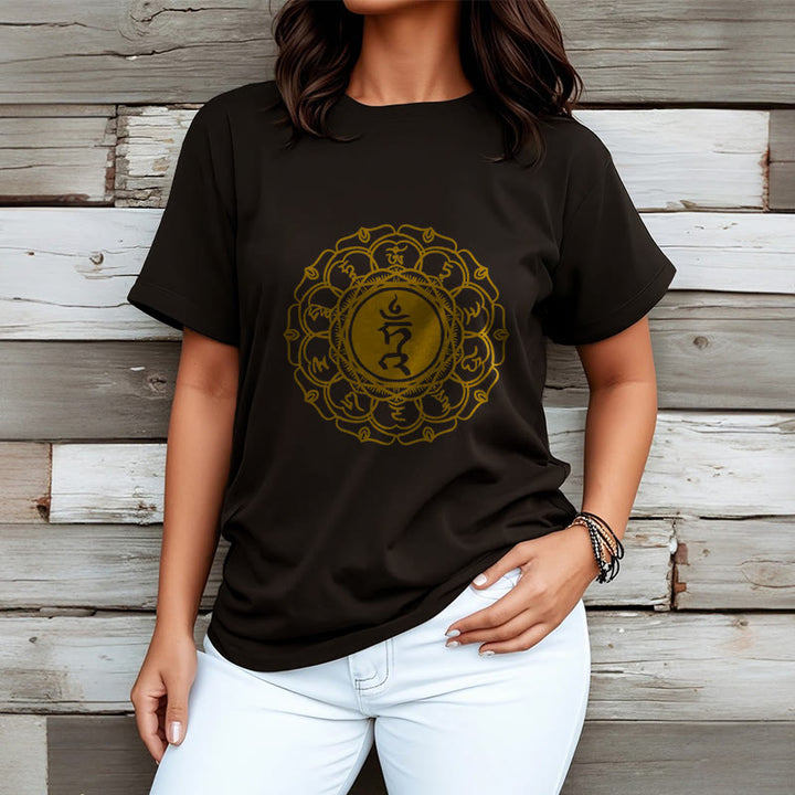 Buddha Stones Casual Hum Symbol Vishuddha Pattern Cotton Tee T-Shirt - image 7