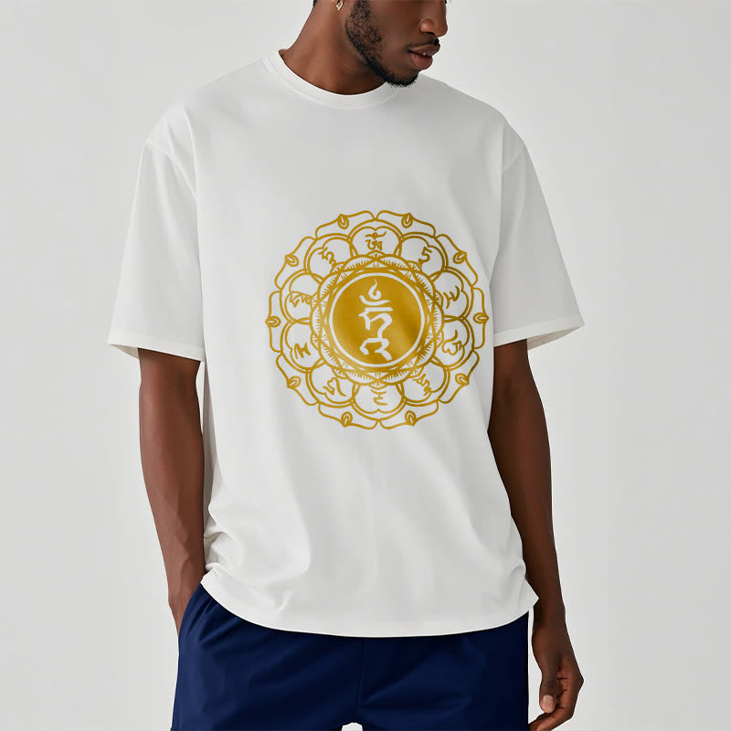 Buddha Stones Casual Hum Symbol Vishuddha Pattern Cotton Tee T-Shirt - image 1