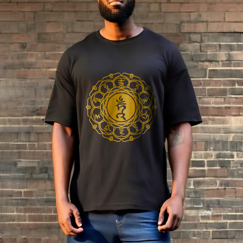 Buddha Stones Casual Hum Symbol Vishuddha Pattern Cotton Tee T-Shirt - image 6