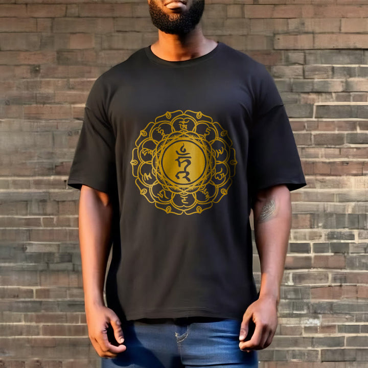 Buddha Stones Casual Hum Symbol Vishuddha Pattern Cotton Tee T-Shirt - image 6