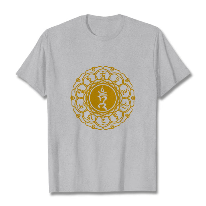 Buddha Stones Casual Hum Symbol Vishuddha Pattern Cotton Tee T-Shirt - LightGrey - 2XL - image 19