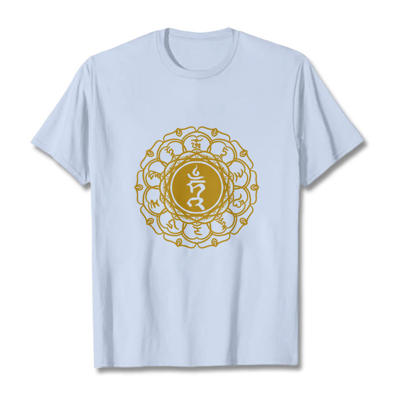 Buddha Stones Casual Hum Symbol Vishuddha Pattern Cotton Tee T-Shirt - LightCyan - 2XL - image 18