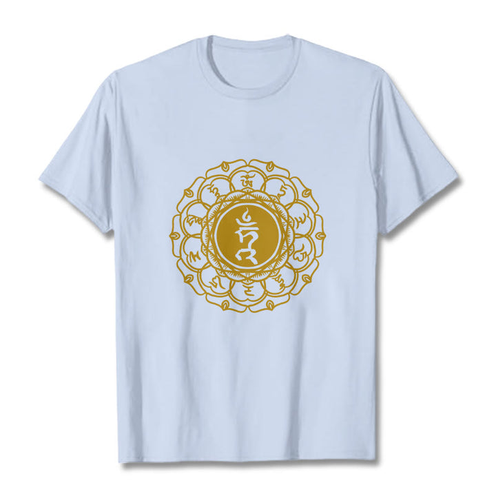 Buddha Stones Casual Hum Symbol Vishuddha Pattern Cotton Tee T-Shirt - LightCyan - 2XL - image 18