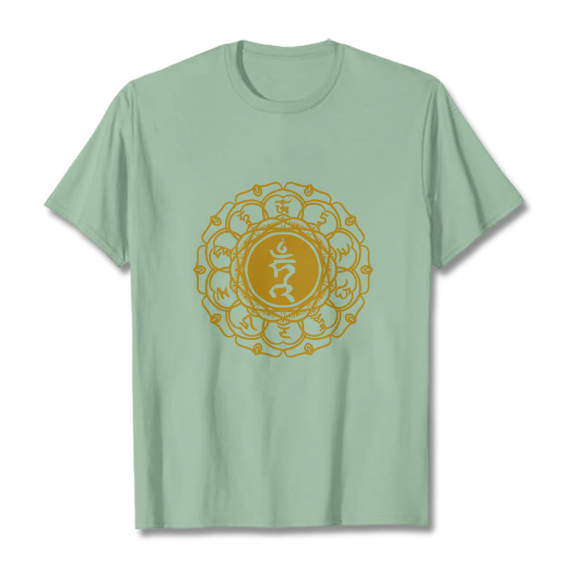 Buddha Stones Casual Hum Symbol Vishuddha Pattern Cotton Tee T-Shirt - PaleGreen - 2XL - image 14
