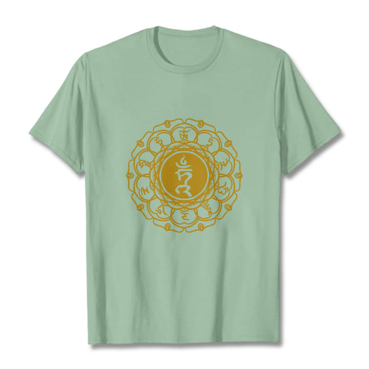 Buddha Stones Casual Hum Symbol Vishuddha Pattern Cotton Tee T-Shirt - PaleGreen - 2XL - image 14