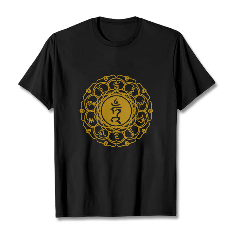 Buddha Stones Casual Hum Symbol Vishuddha Pattern Cotton Tee T-Shirt - Black - 2XL - image 4