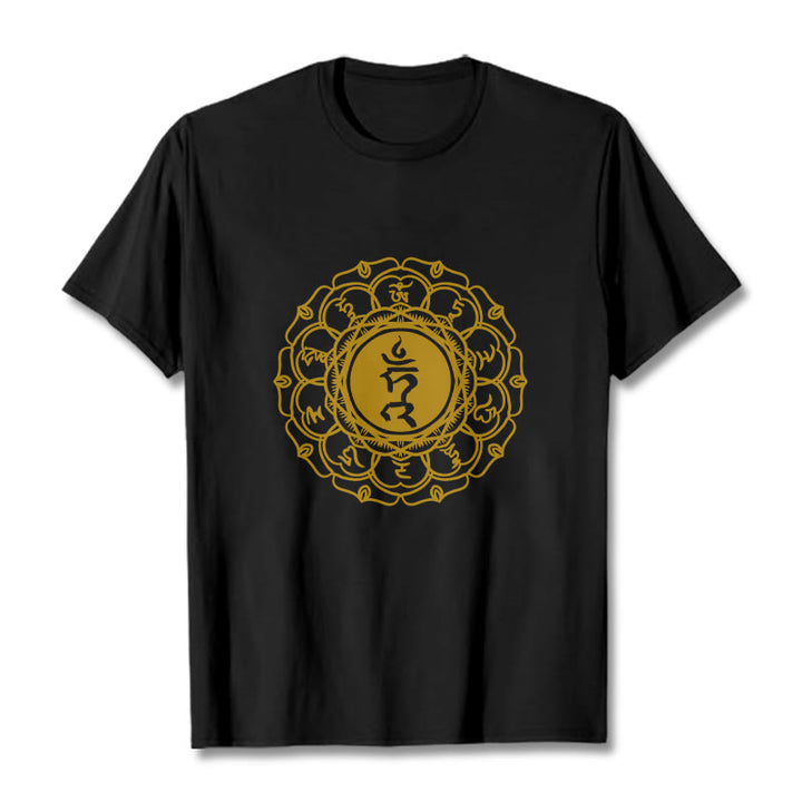Buddha Stones Casual Hum Symbol Vishuddha Pattern Cotton Tee T-Shirt - Black - 2XL - image 4