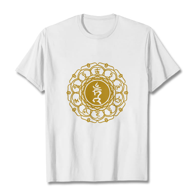 Buddha Stones Casual Hum Symbol Vishuddha Pattern Cotton Tee T-Shirt - White - 2XL - image 0