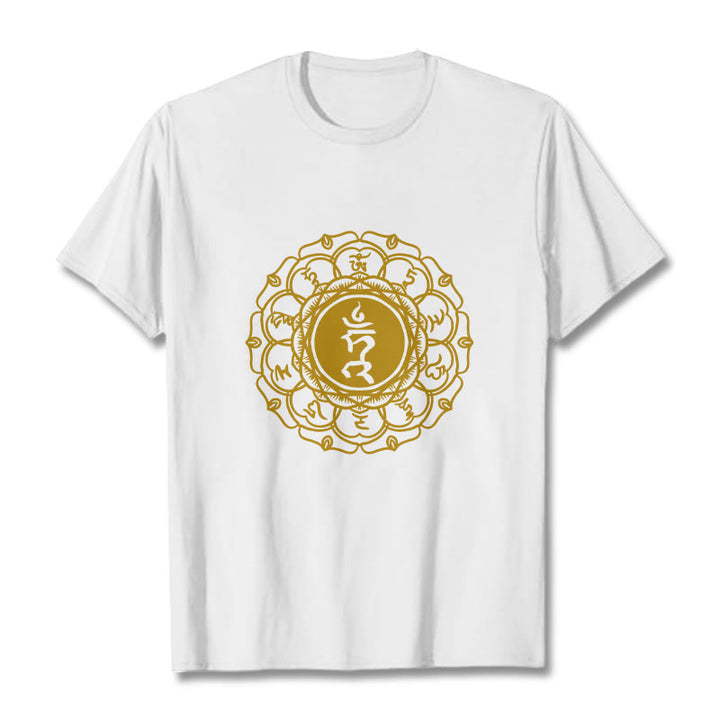Buddha Stones Casual Hum Symbol Vishuddha Pattern Cotton Tee T-Shirt - White - 2XL - image 0
