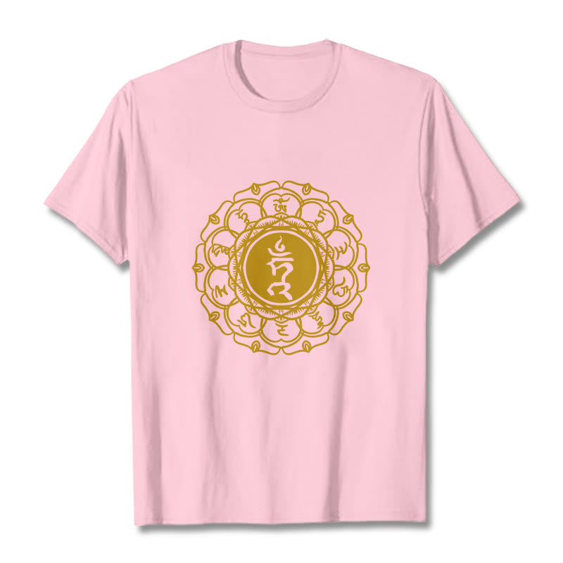 Buddha Stones Casual Hum Symbol Vishuddha Pattern Cotton Tee T-Shirt - LightPink - 2XL - image 12