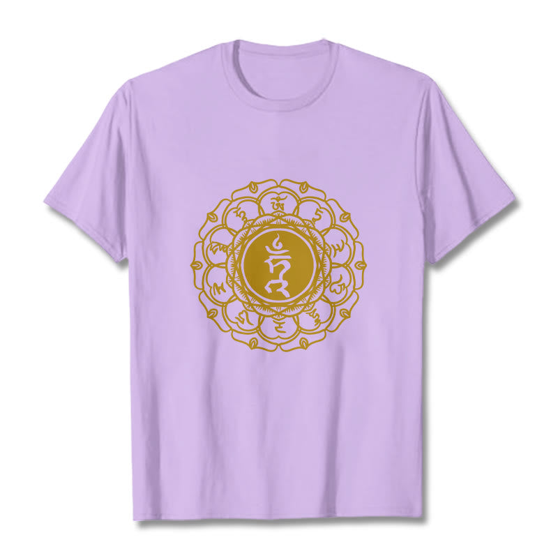 Buddha Stones Casual Hum Symbol Vishuddha Pattern Cotton Tee T-Shirt - Plum - 2XL - image 16