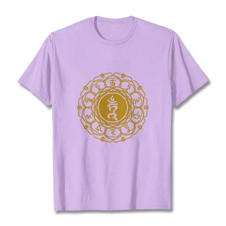 Buddha Stones Casual Hum Symbol Vishuddha Pattern Cotton Tee T-Shirt - Plum - 2XL - image 16