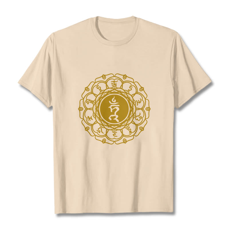 Buddha Stones Casual Hum Symbol Vishuddha Pattern Cotton Tee T-Shirt - Bisque - 2XL - image 8