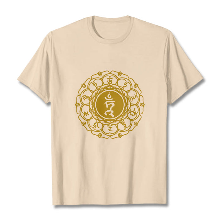 Buddha Stones Casual Hum Symbol Vishuddha Pattern Cotton Tee T-Shirt - Bisque - 2XL - image 8