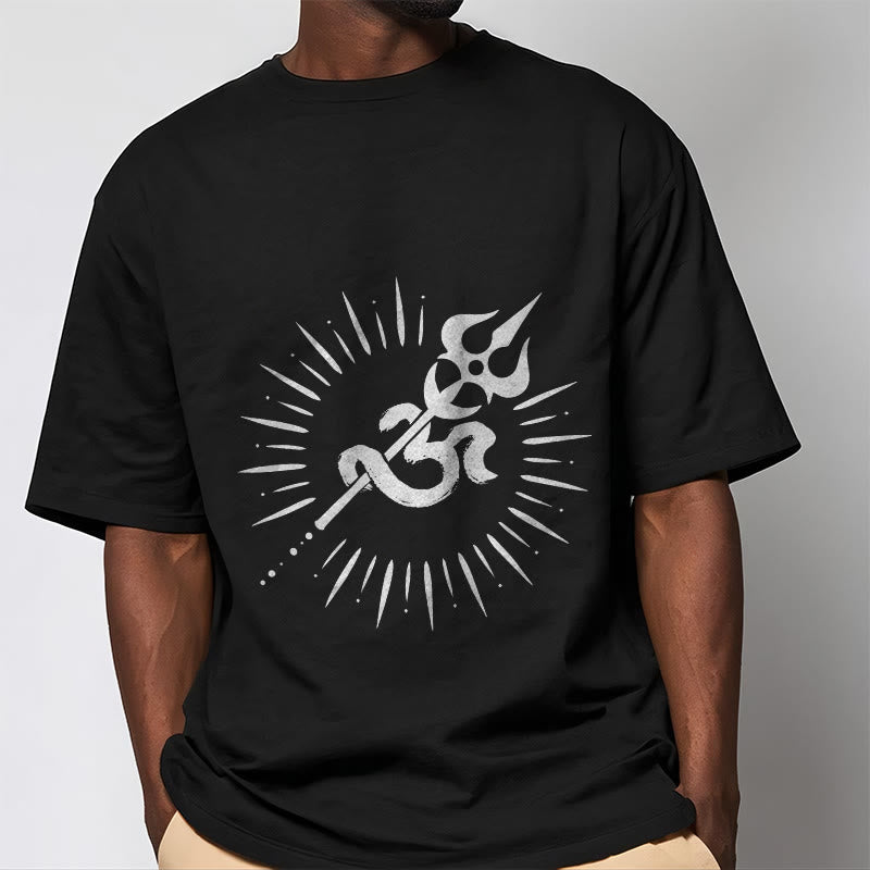 Buddha Stones Casual Om Symbol Trident Radiant Lines Pattern Cotton Tee T-shirt - image 1