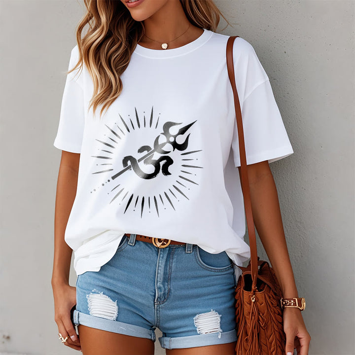 Buddha Stones Casual Om Symbol Trident Radiant Lines Pattern Cotton Tee T-shirt - image 7