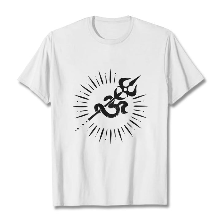 Buddha Stones Casual Om Symbol Trident Radiant Lines Pattern Cotton Tee T-shirt - White - 2XL - image 5