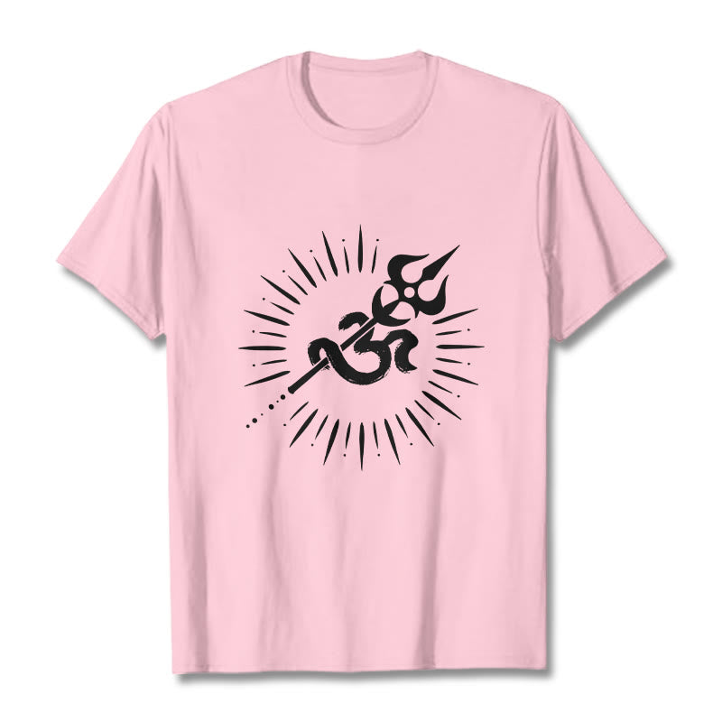 Buddha Stones Casual Om Symbol Trident Radiant Lines Pattern Cotton Tee T-shirt - LightPink - 2XL - image 12