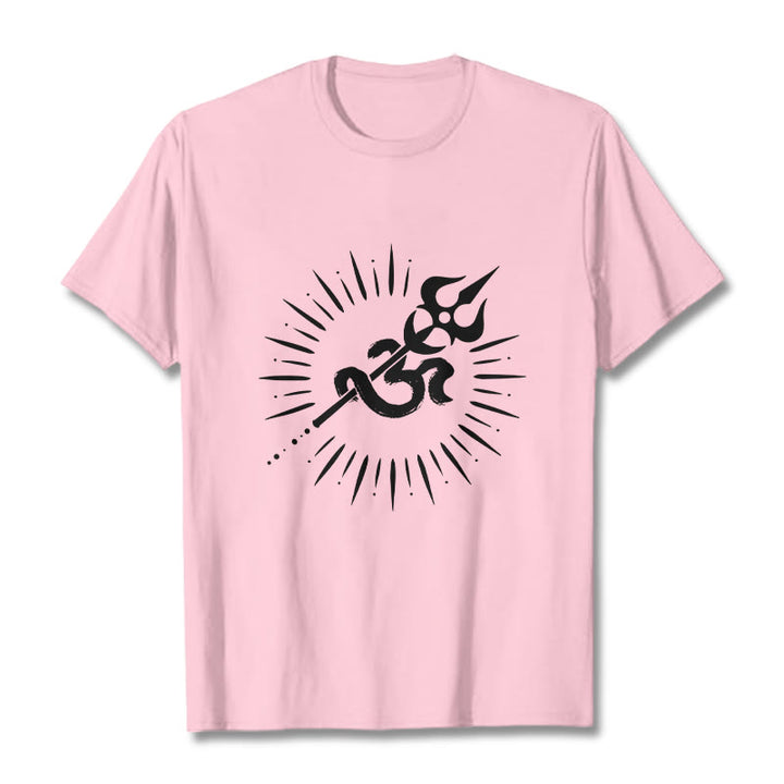 Buddha Stones Casual Om Symbol Trident Radiant Lines Pattern Cotton Tee T-shirt - LightPink - 2XL - image 12