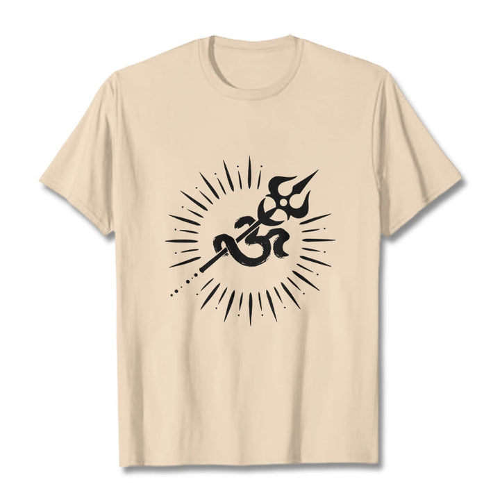 Buddha Stones Casual Om Symbol Trident Radiant Lines Pattern Cotton Tee T-shirt - Bisque - 2XL - image 8