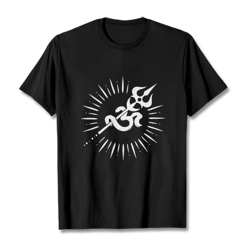 Buddha Stones Casual Om Symbol Trident Radiant Lines Pattern Cotton Tee T-shirt - Black - 2XL - image 0