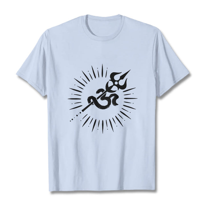 Buddha Stones Casual Om Symbol Trident Radiant Lines Pattern Cotton Tee T-shirt - LightCyan - 2XL - image 18