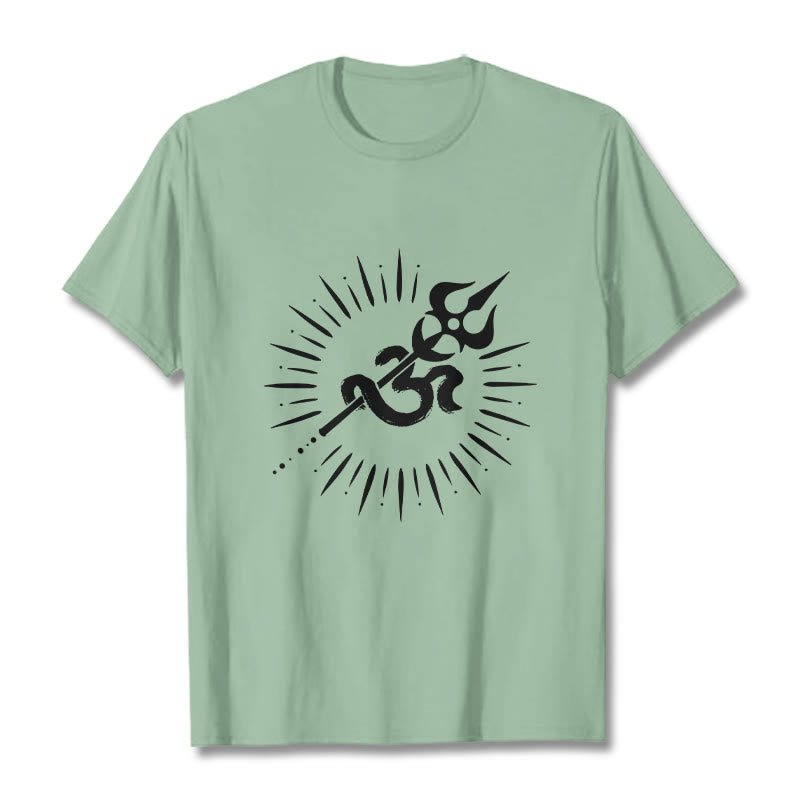 Buddha Stones Casual Om Symbol Trident Radiant Lines Pattern Cotton Tee T-shirt - PaleGreen - 2XL - image 14