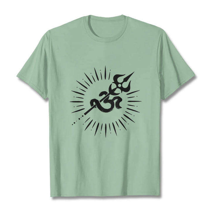 Buddha Stones Casual Om Symbol Trident Radiant Lines Pattern Cotton Tee T-shirt - PaleGreen - 2XL - image 14