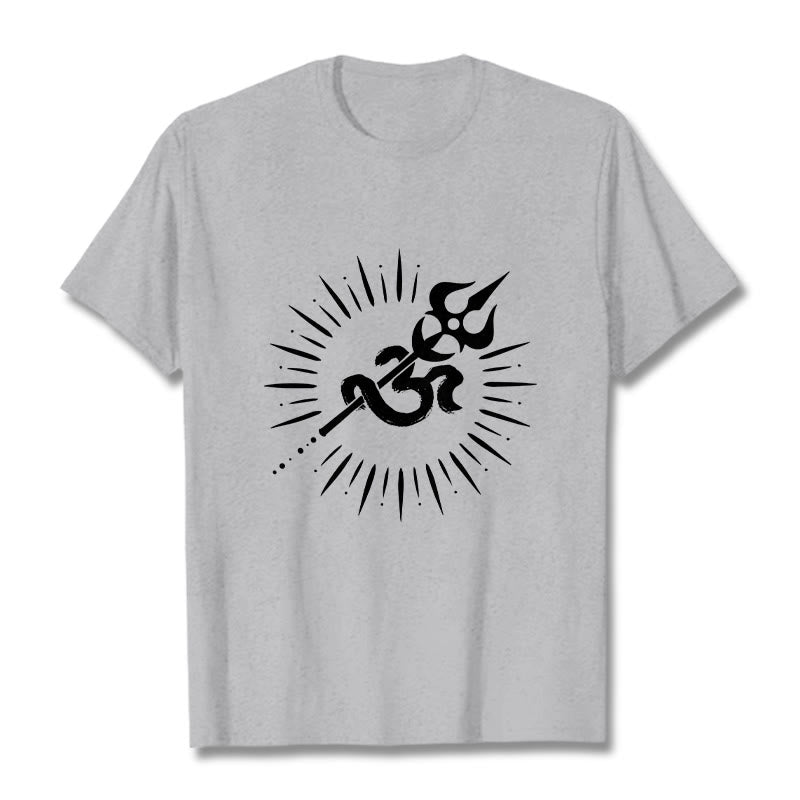 Buddha Stones Casual Om Symbol Trident Radiant Lines Pattern Cotton Tee T-shirt - LightGrey - 2XL - image 19